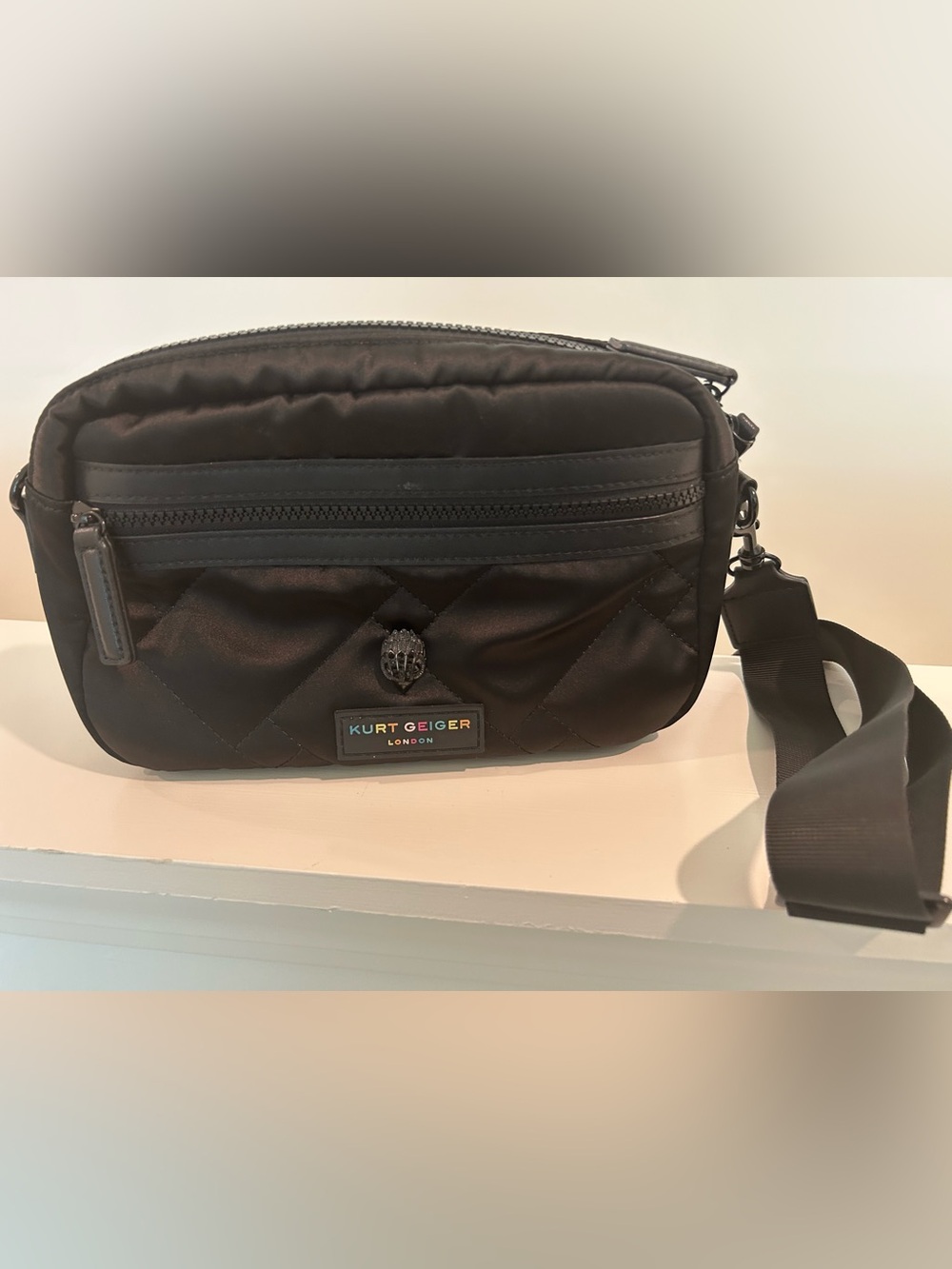 Kurt Geiger Black Quilted Belt Bag with Signature Crest
